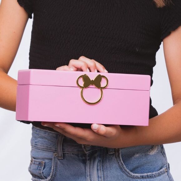 Disney Minnie Mouse Gold Icon Pink Lacquer Wood Jewelry Organizer - Picture 7 of 15